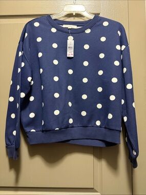 LOFT Navy Blue Sweatshirt with White Polka Dots